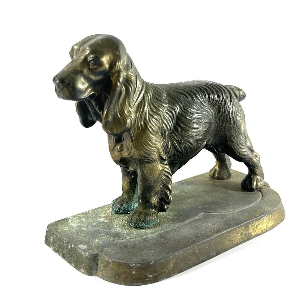 Vintage Spaniel Dog Statue Metal Brass Bronze Tone Spaniel Dog Figurine 7” - Picture 3 of 9
